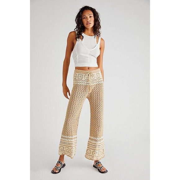 Free People Pants - free people M flook tan crochet pants